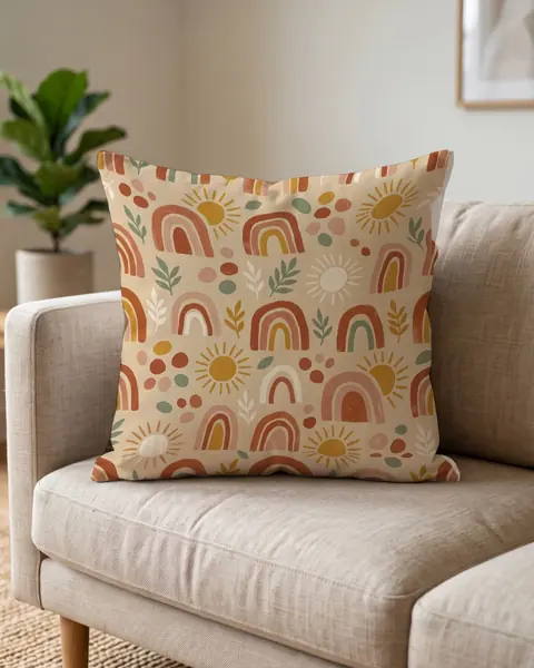 Kissen-Mockup auf einem Leinensofa