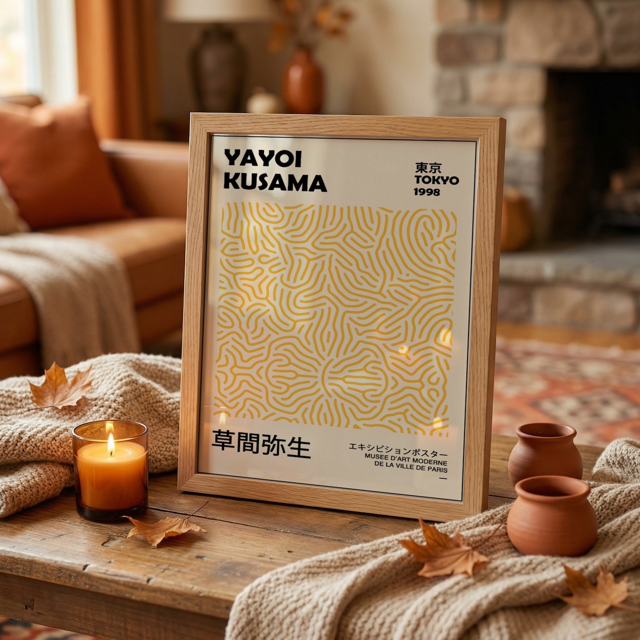 Oak Frame Mockup in Cosy Living Room example