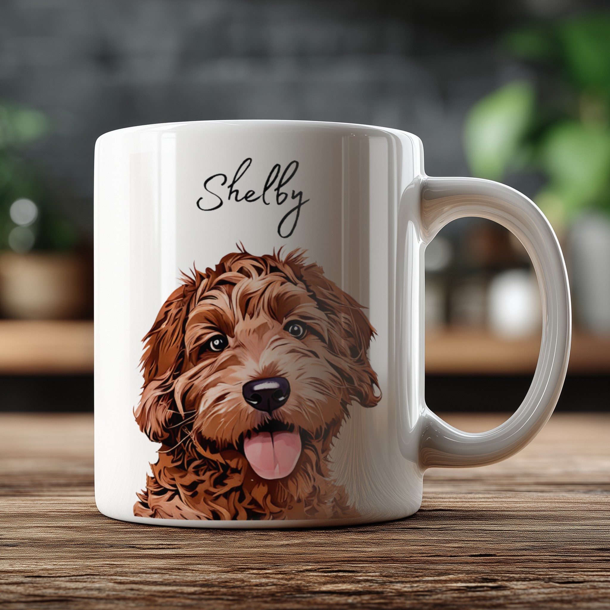 White Mug Close-Up Mockup in Kitchen example