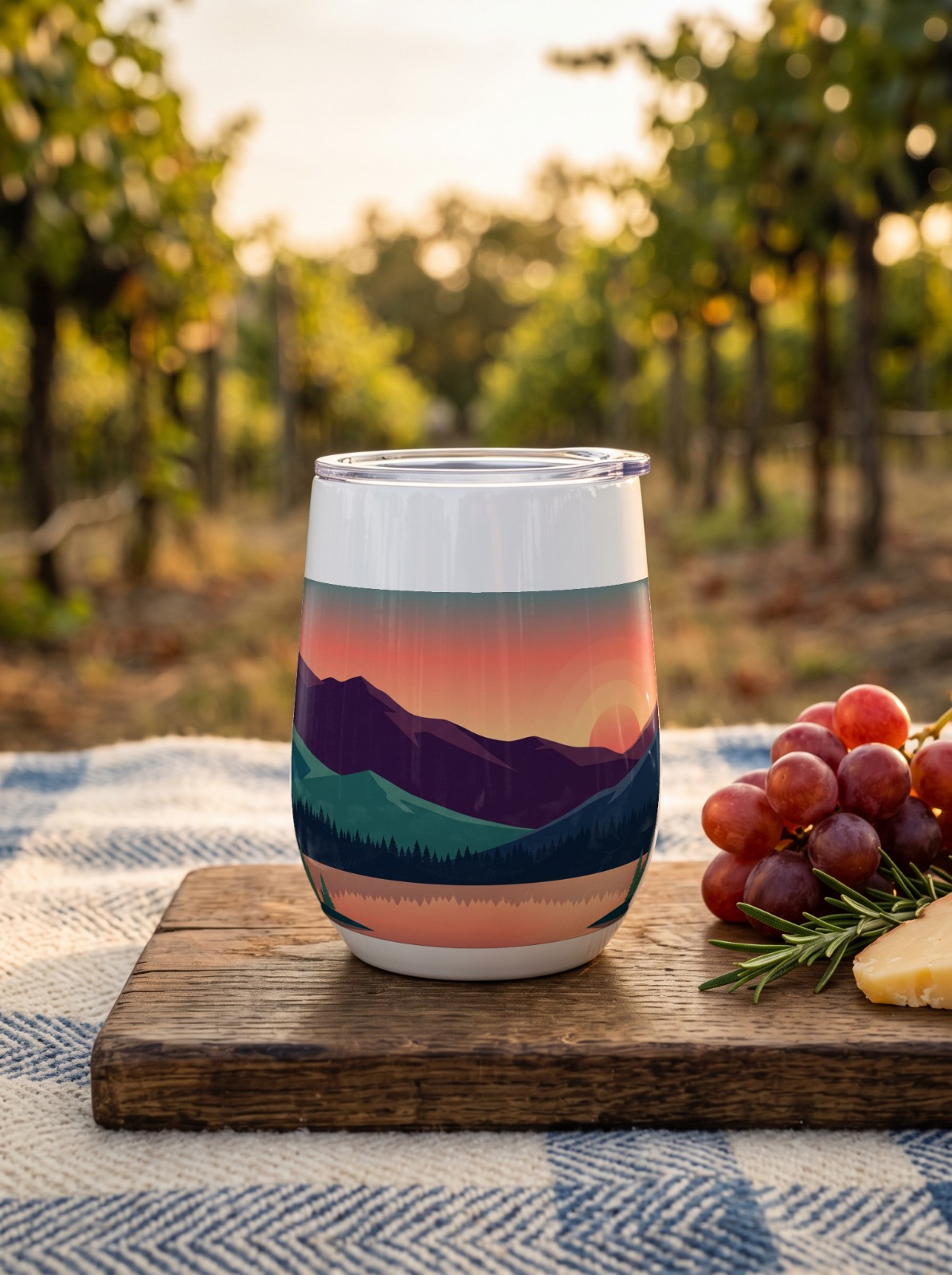 12 oz Wine Tumbler Mockup at a Vineyard Picnic example