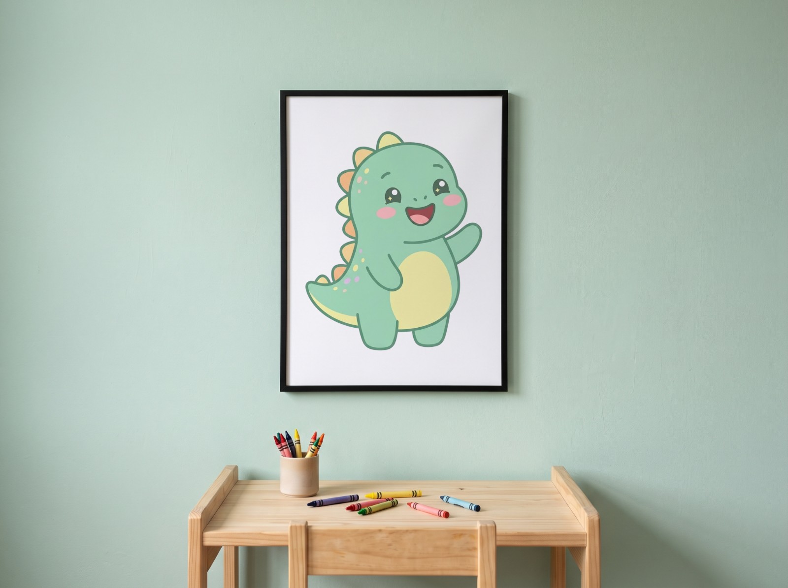 Black Frame Mockup on a Mint Kids Room Wall example