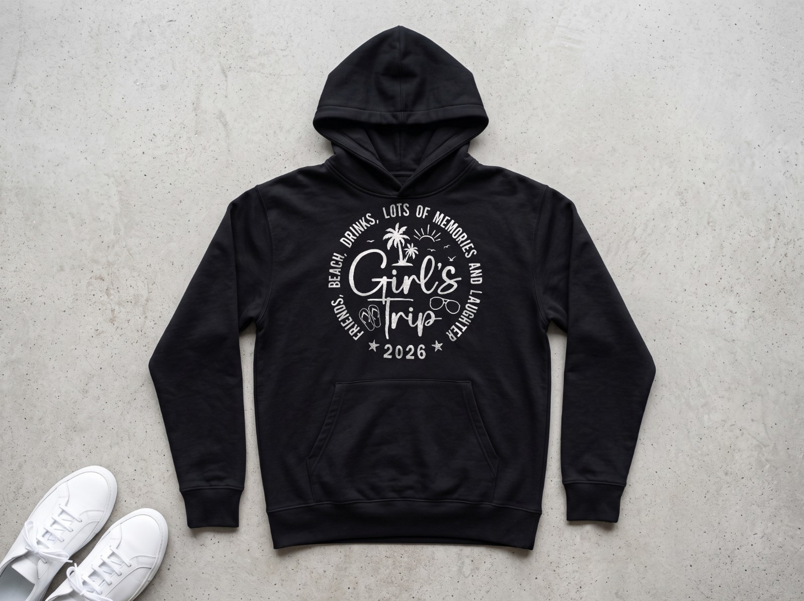 Black Hoodie Flat Lay Mockup on Concrete example