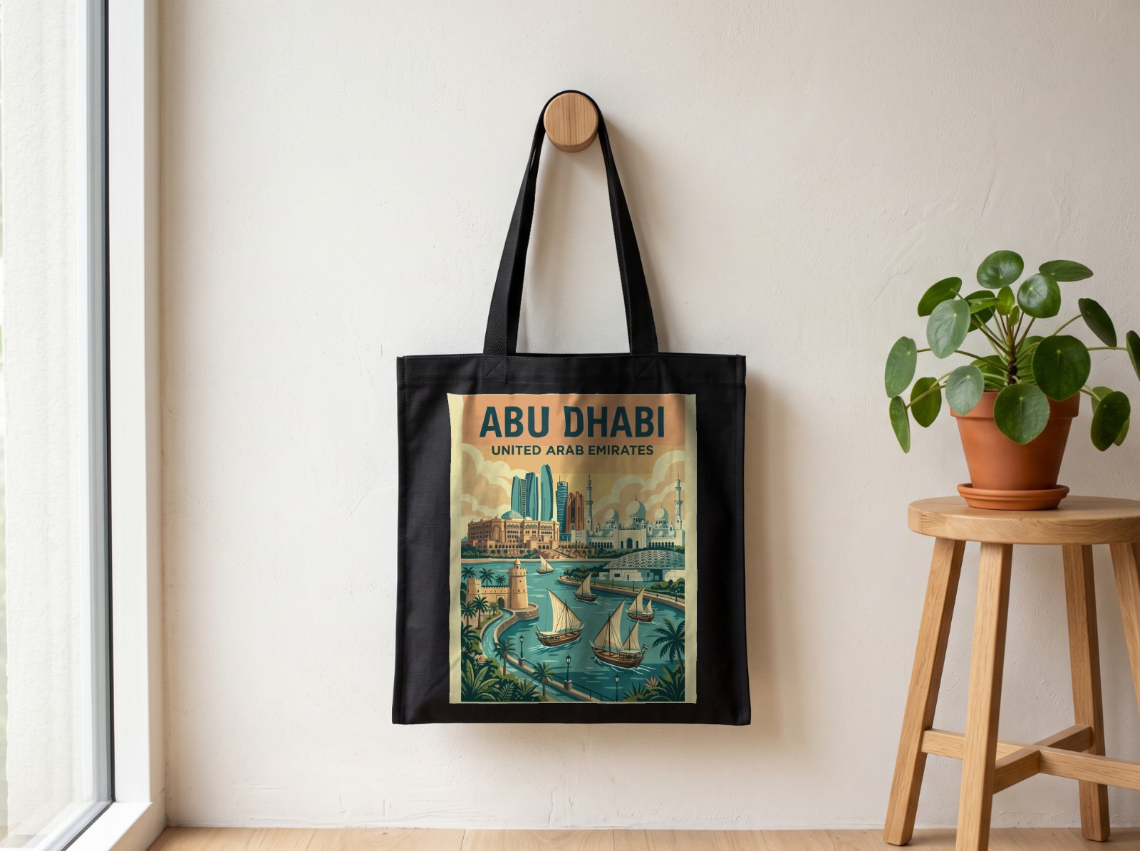 Black Tote Bag Mockup on a Wooden Wall Peg example