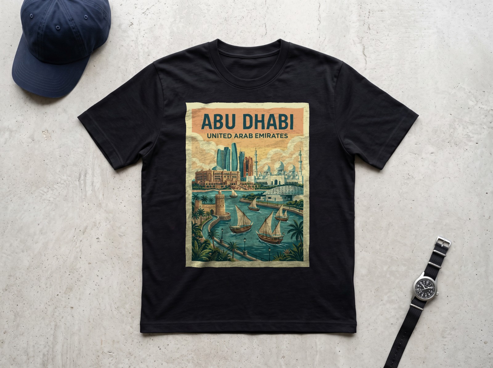 Black T-Shirt Flat Lay Mockup on Concrete example