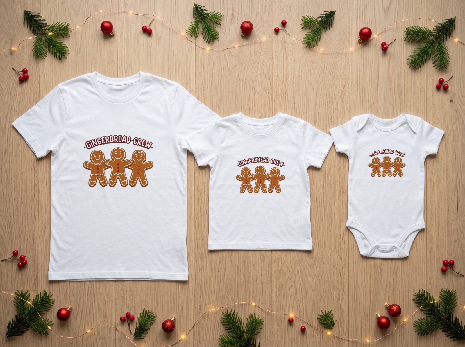 Family Matching Christmas T-Shirts showing a Gingerbread Crew design