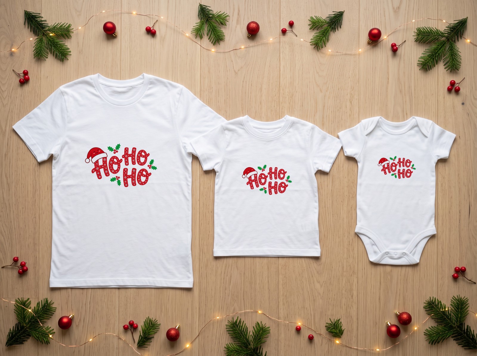 Family Matching Christmas T-Shirts showing a playful Ho Ho Ho design