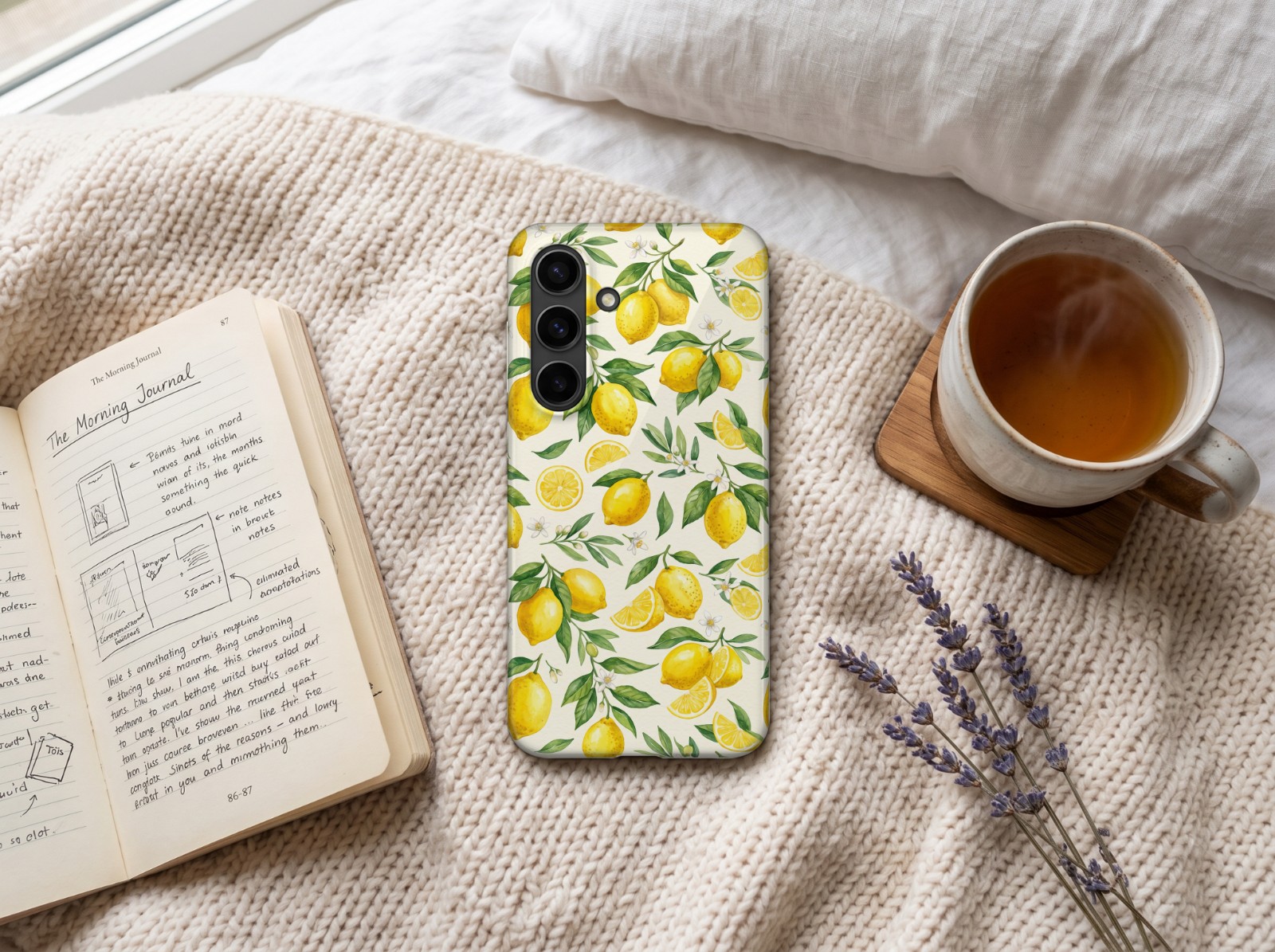 Samsung Galaxy S24 Case Mockup on a Knit Blanket example