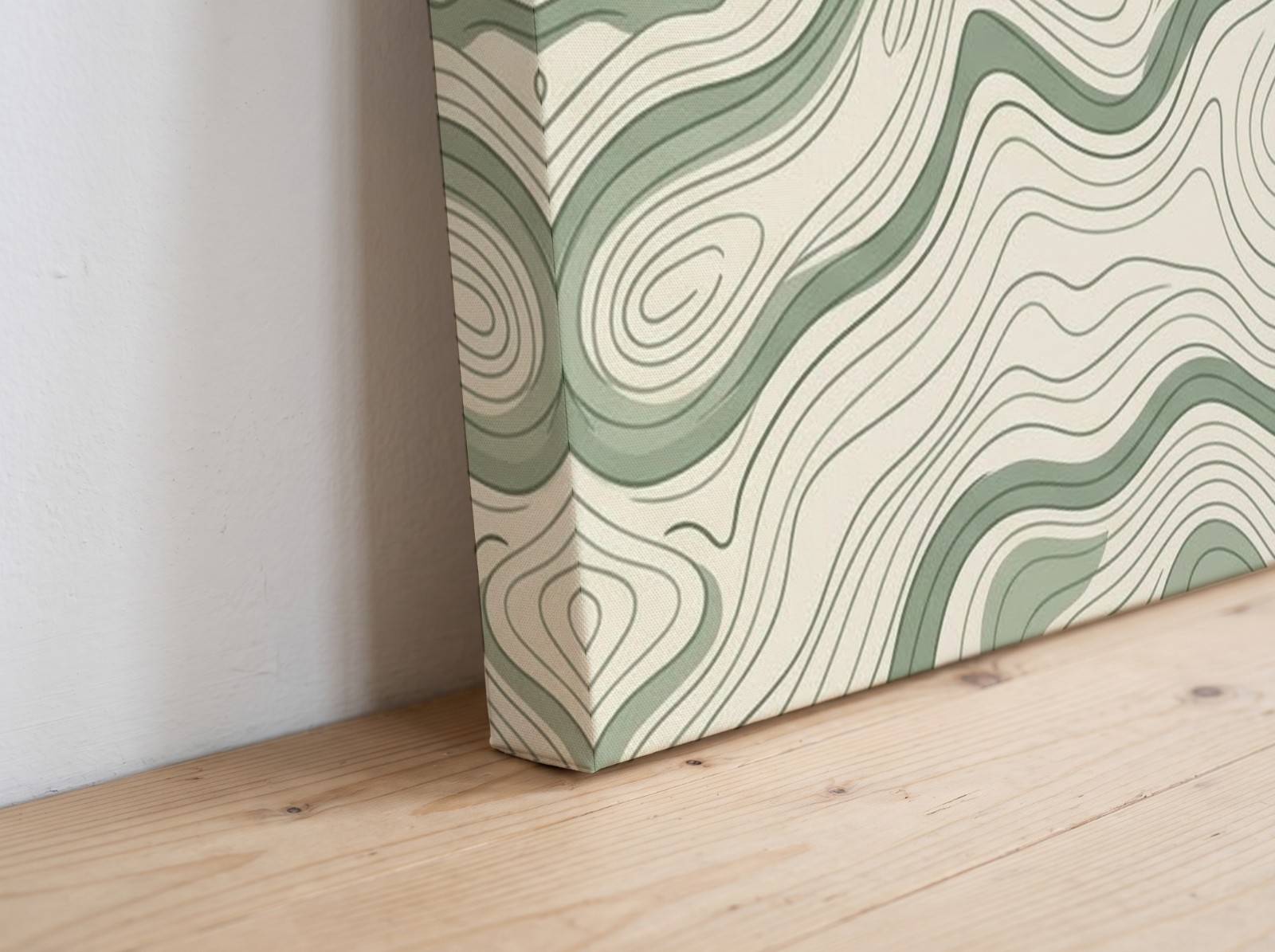 Gallery Wrap Canvas Mockup Corner Close Up with a 1.25" Mirror Edge on a Wooden Floor example
