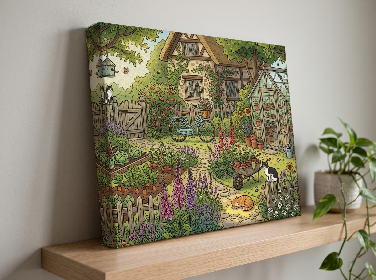 Gallery Wrap Canvas Mockup with a 1.25" Mirror Edge on an Oak Shelf example