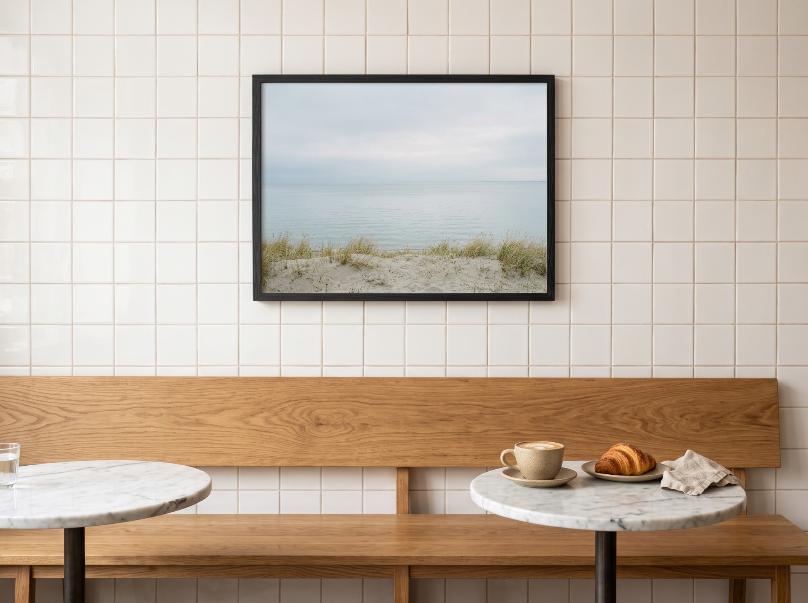 Landscape Black Frame Cafe Wall showing a calm coastal dune landscape
