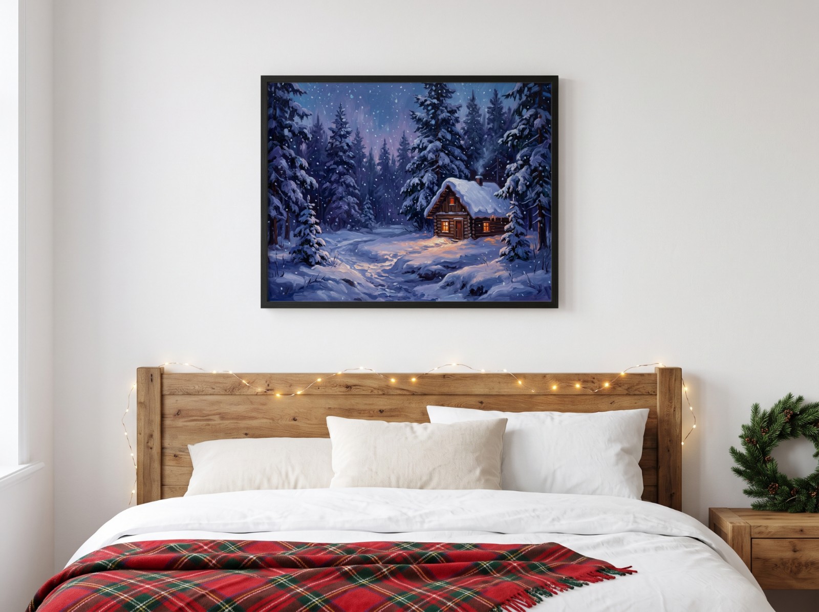 Landscape Black Frame Christmas Bedroom Mockup example