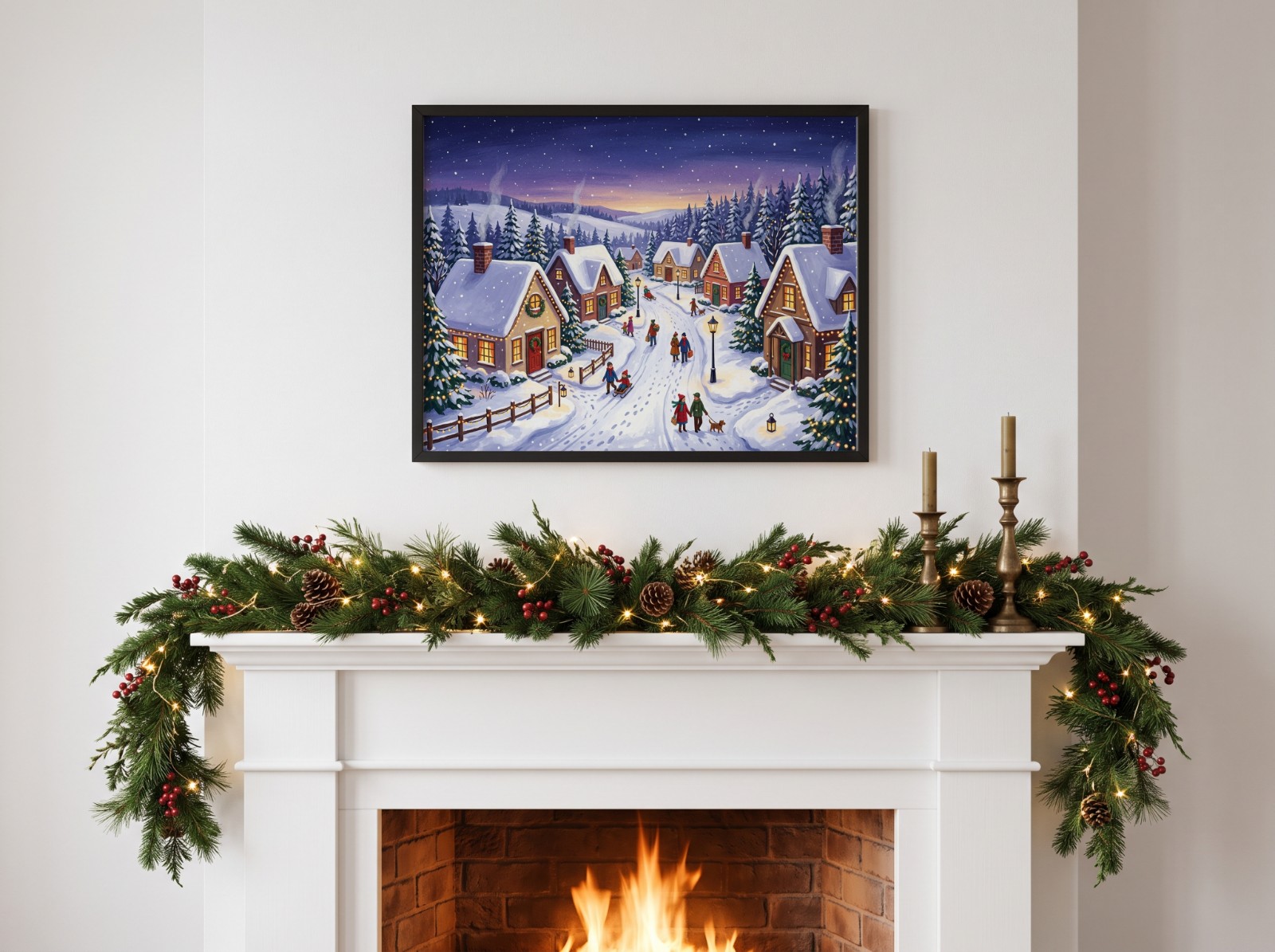 Landscape Black Frame Christmas Mantel Mockup example