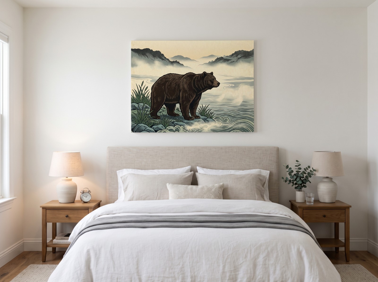 Landscape Canvas Mockup Above a Bed example