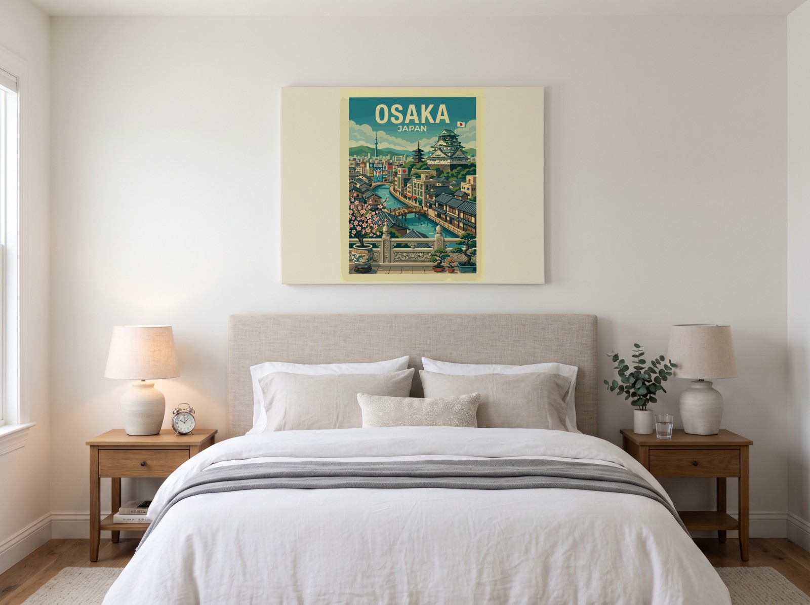 Landscape Canvas Above a Bed showing the Osaka Japan travel print