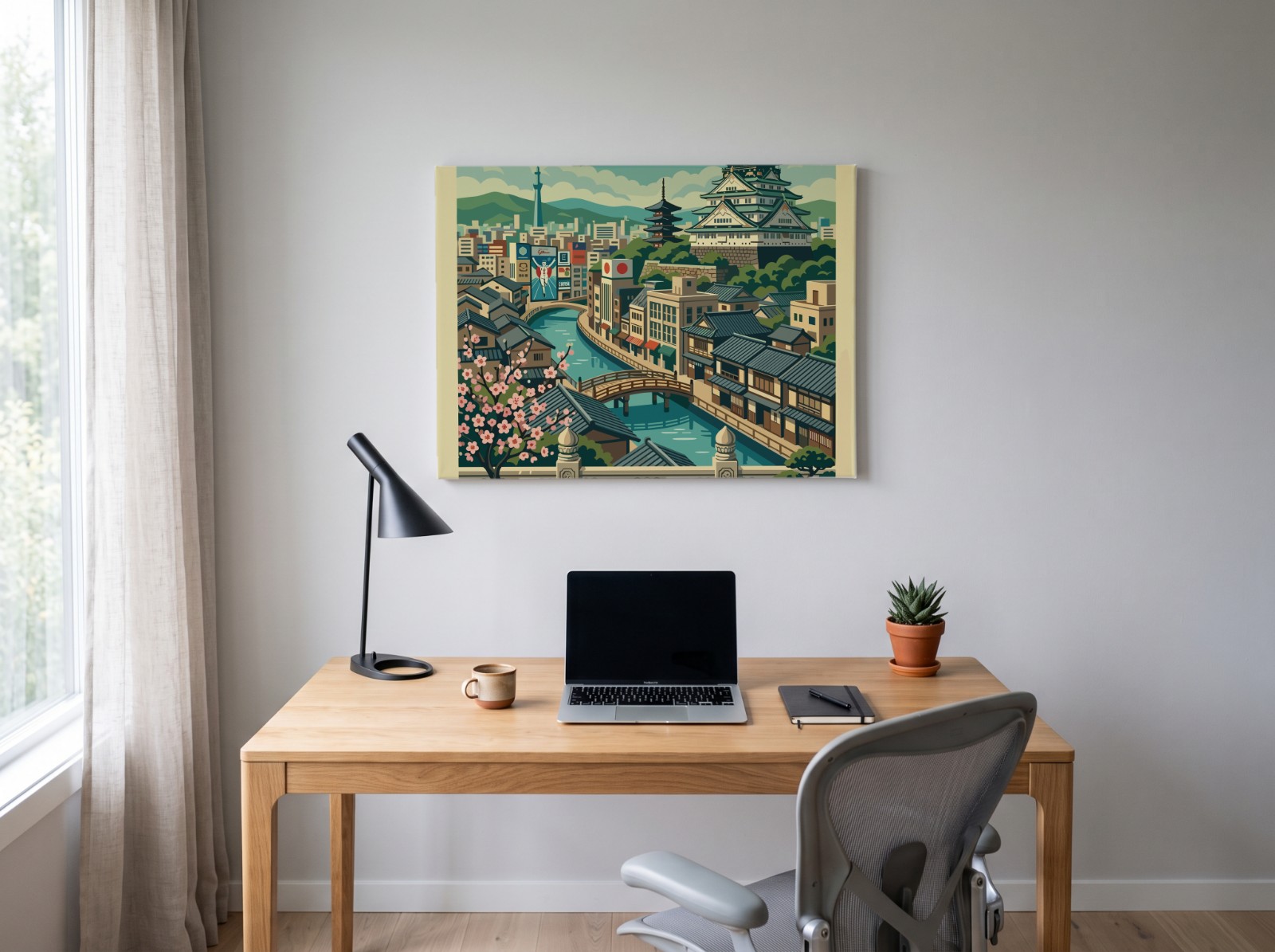Landscape Canvas Mockup Above a Home Office Desk example