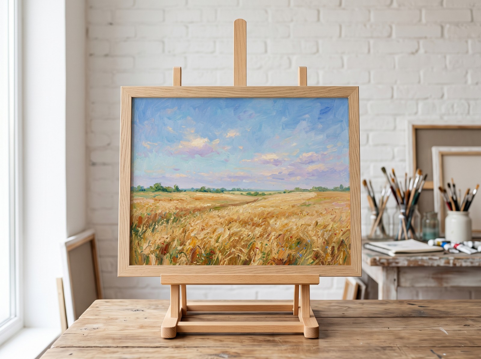 Landscape Oak Frame on Easel Mockup example