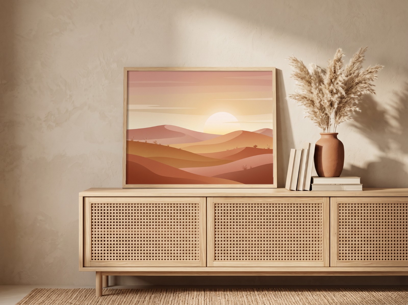 Landscape Oak Frame Boho Sideboard Mockup example