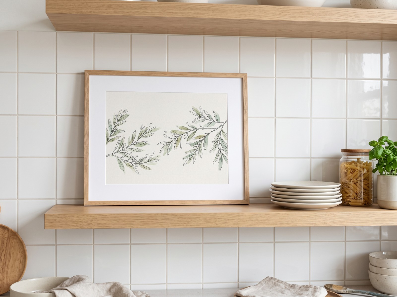 Landscape Oak Mat Frame Kitchen Shelf Mockup example