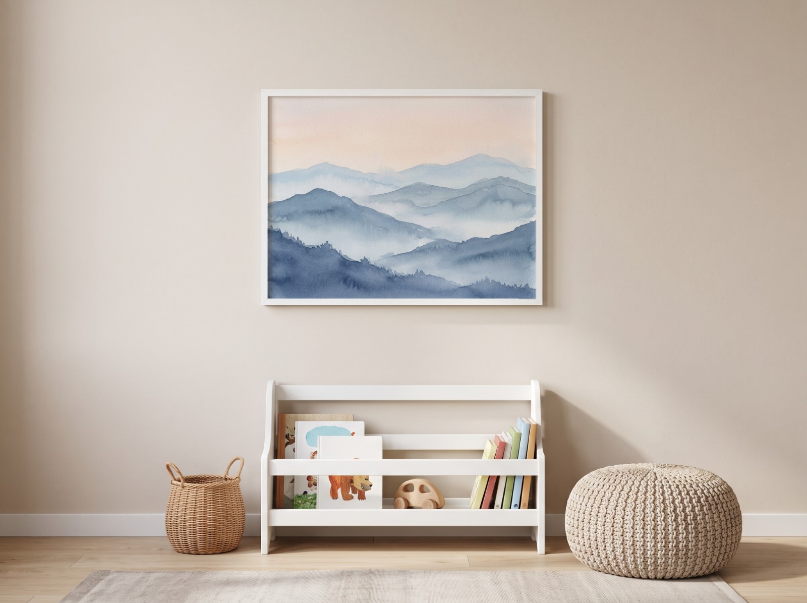 Landscape White Frame Kids Room Mockup example