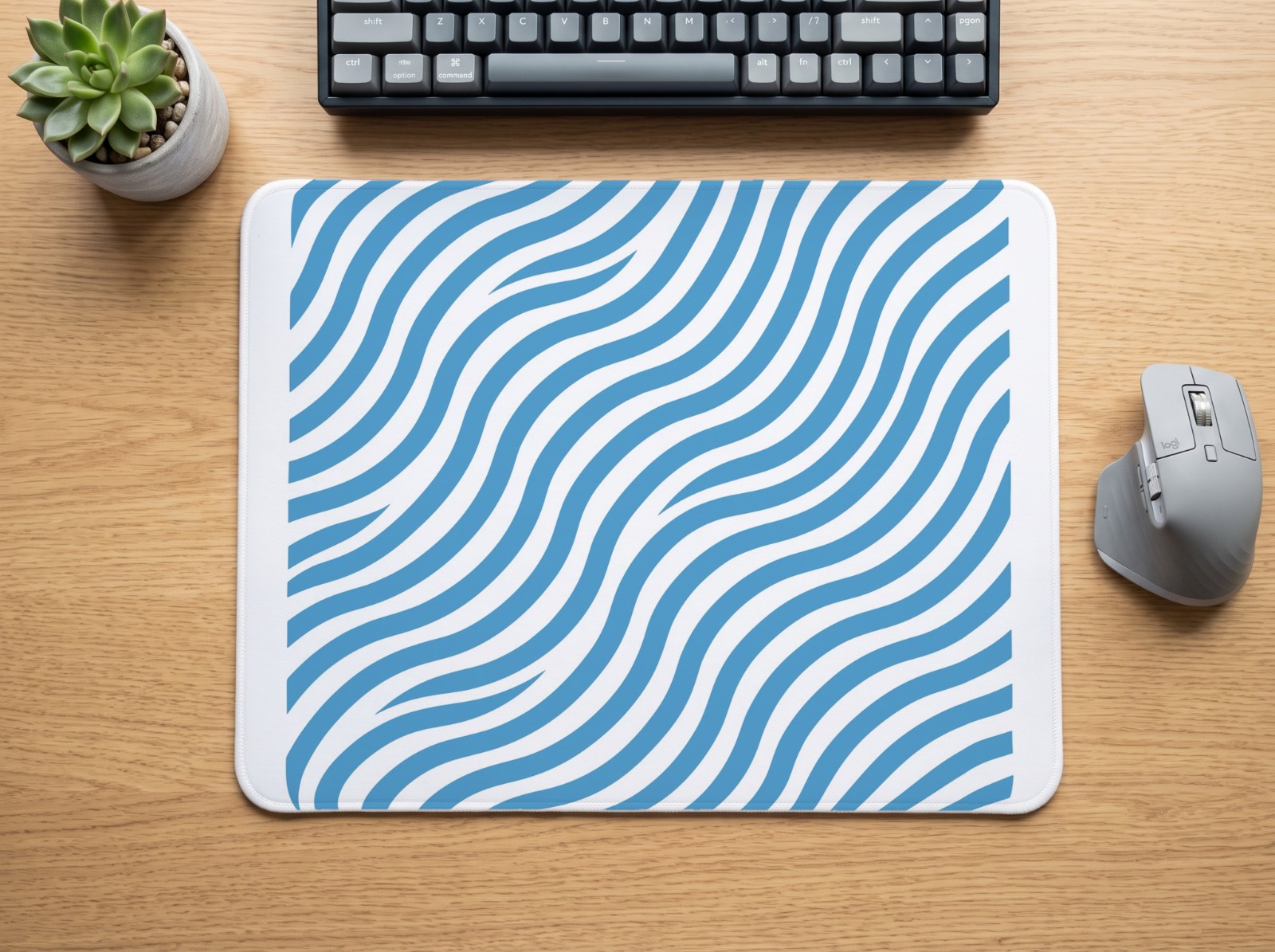 Mouse Pad Mockup on an Oak Desk with Keyboard example
