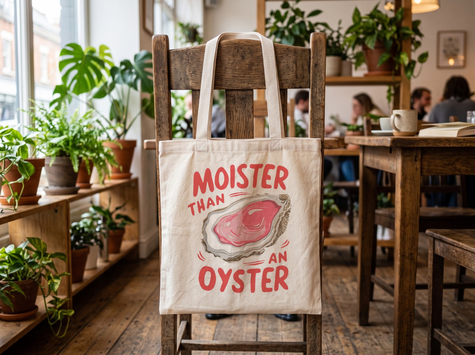 Natural Tote Bag Mockup on a Wooden Cafe Chair example