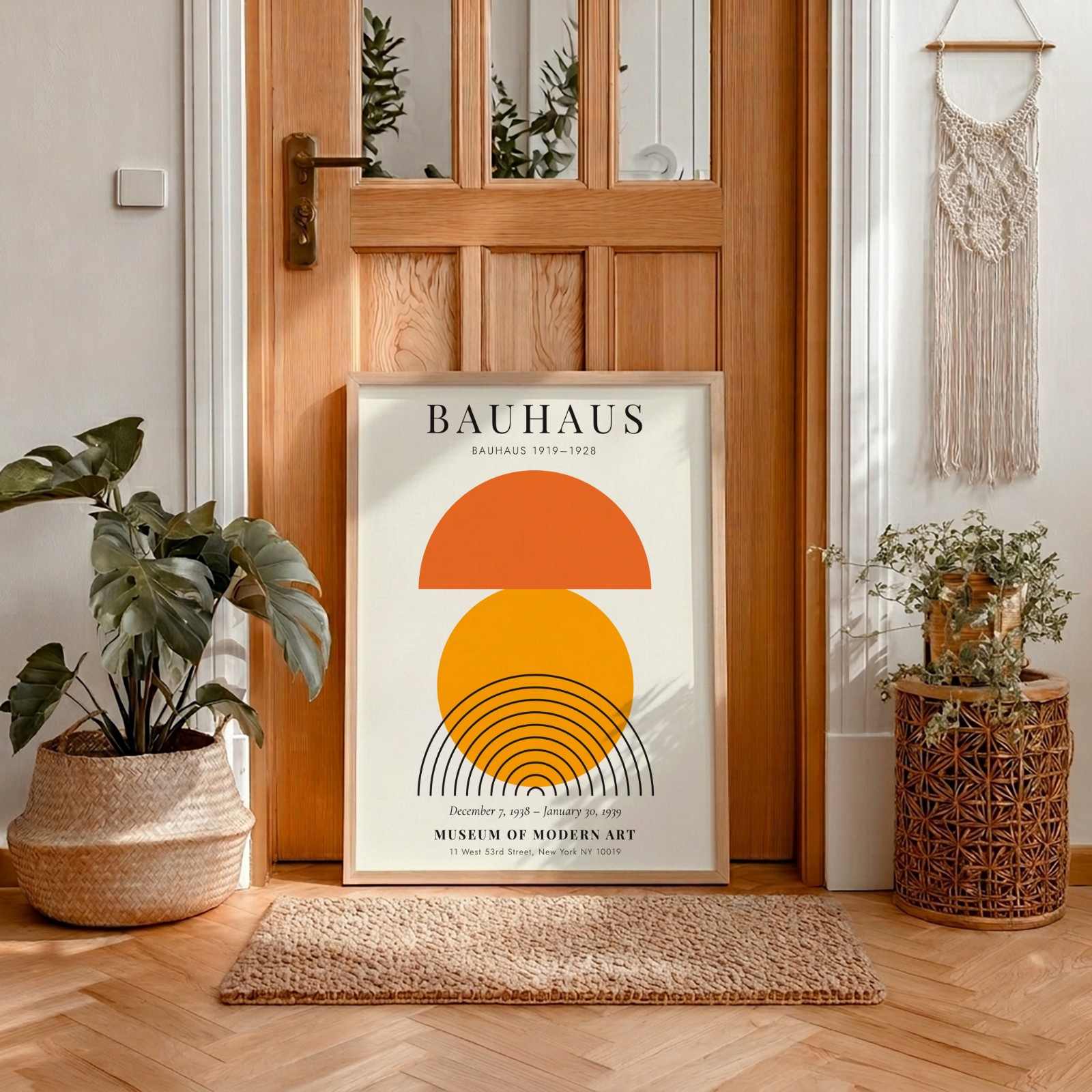 Oak Frame by a Wooden Front Door showing a Bauhaus sun print