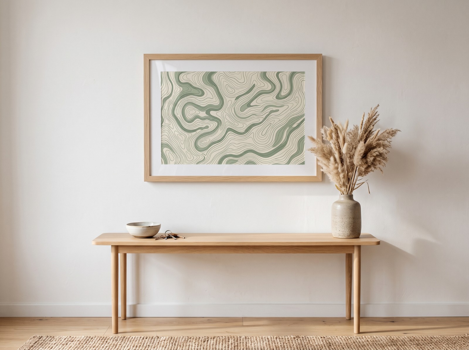 Oak Landscape Frame Mockup with a White Mat in an Entryway example