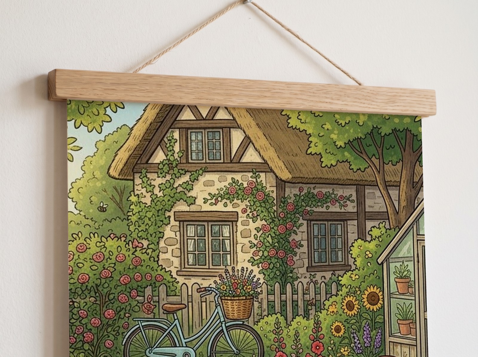 Poster Mockup Close Up in a Wooden Oak Hanger on a White Wall example