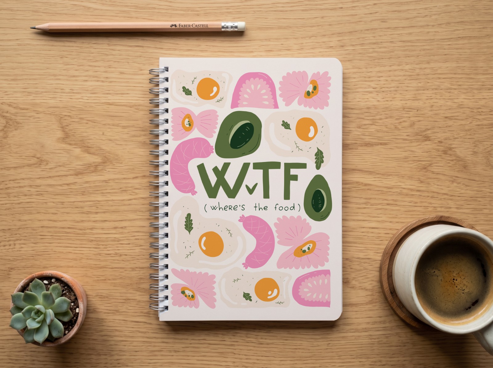 Spiral Notebook Cover Mockup on an Oak Desk example