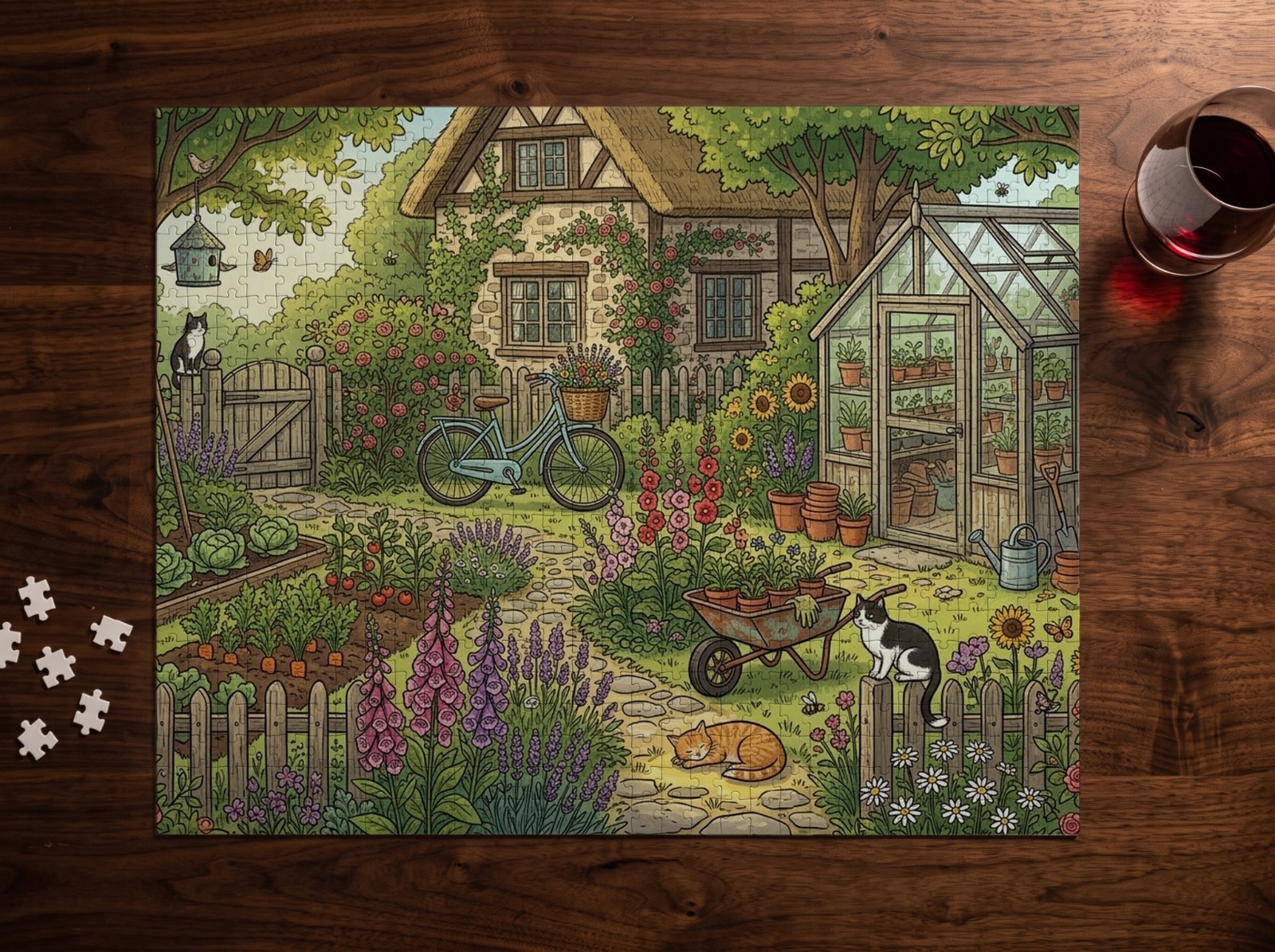 1000 Piece Jigsaw Puzzle Mockup on a Walnut Coffee Table example