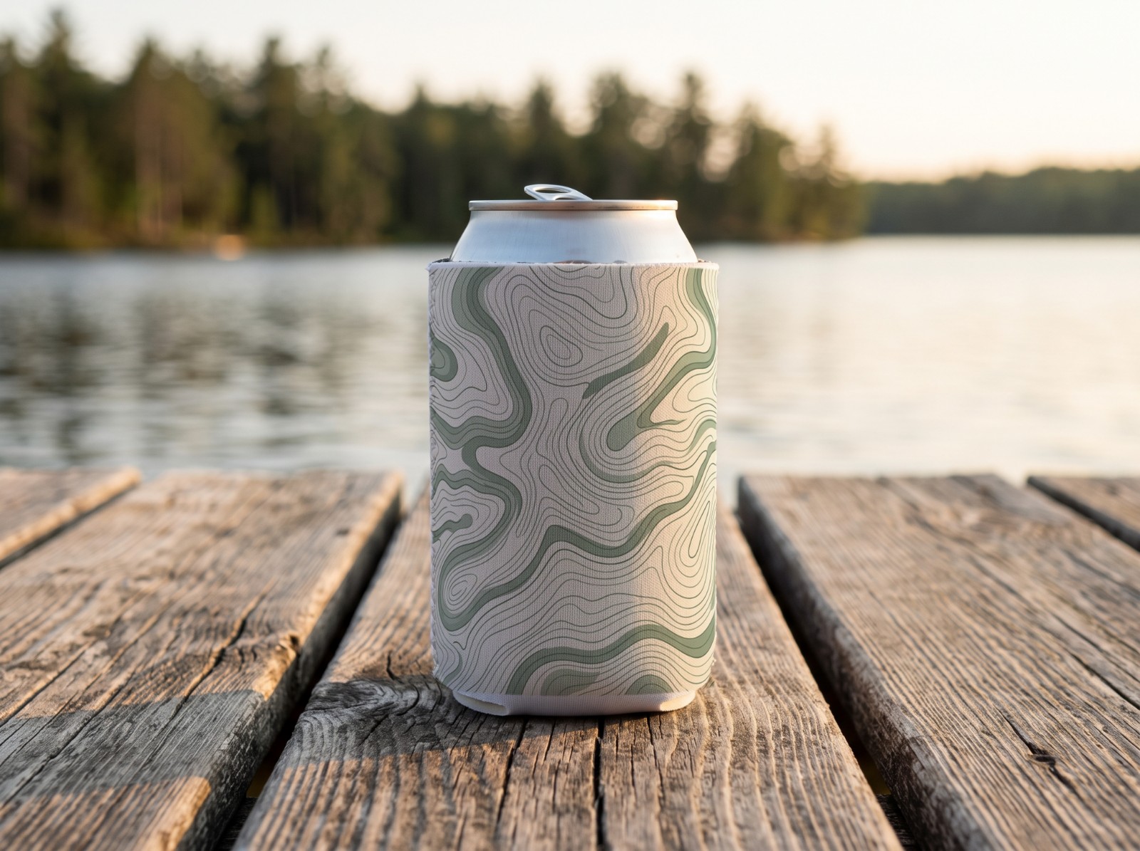 White Can Cooler Mockup on a Lake Dock example