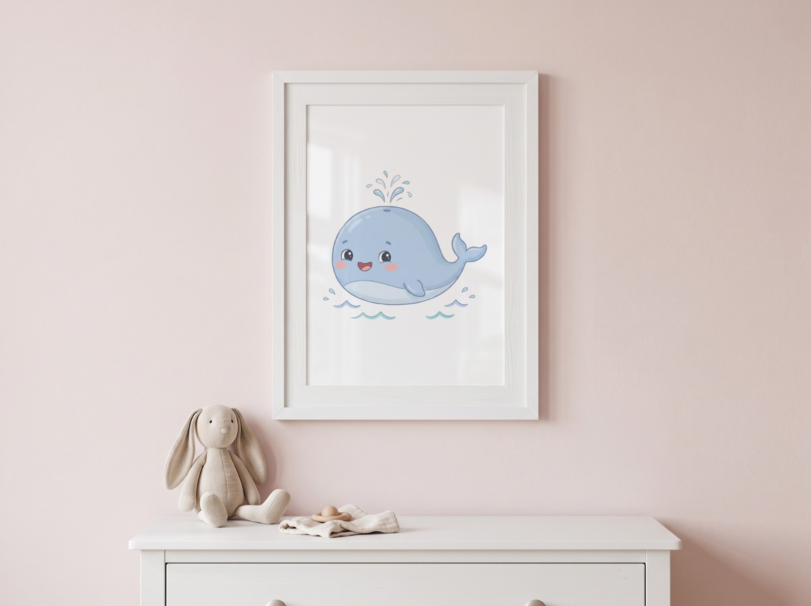 White Frame Mockup on a Blush Nursery Wall example