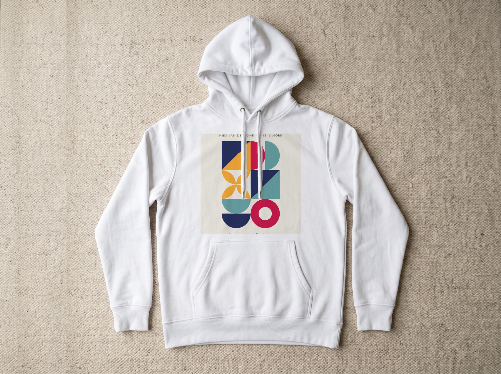White Hoodie Flat Lay Mockup on a Beige Rug example