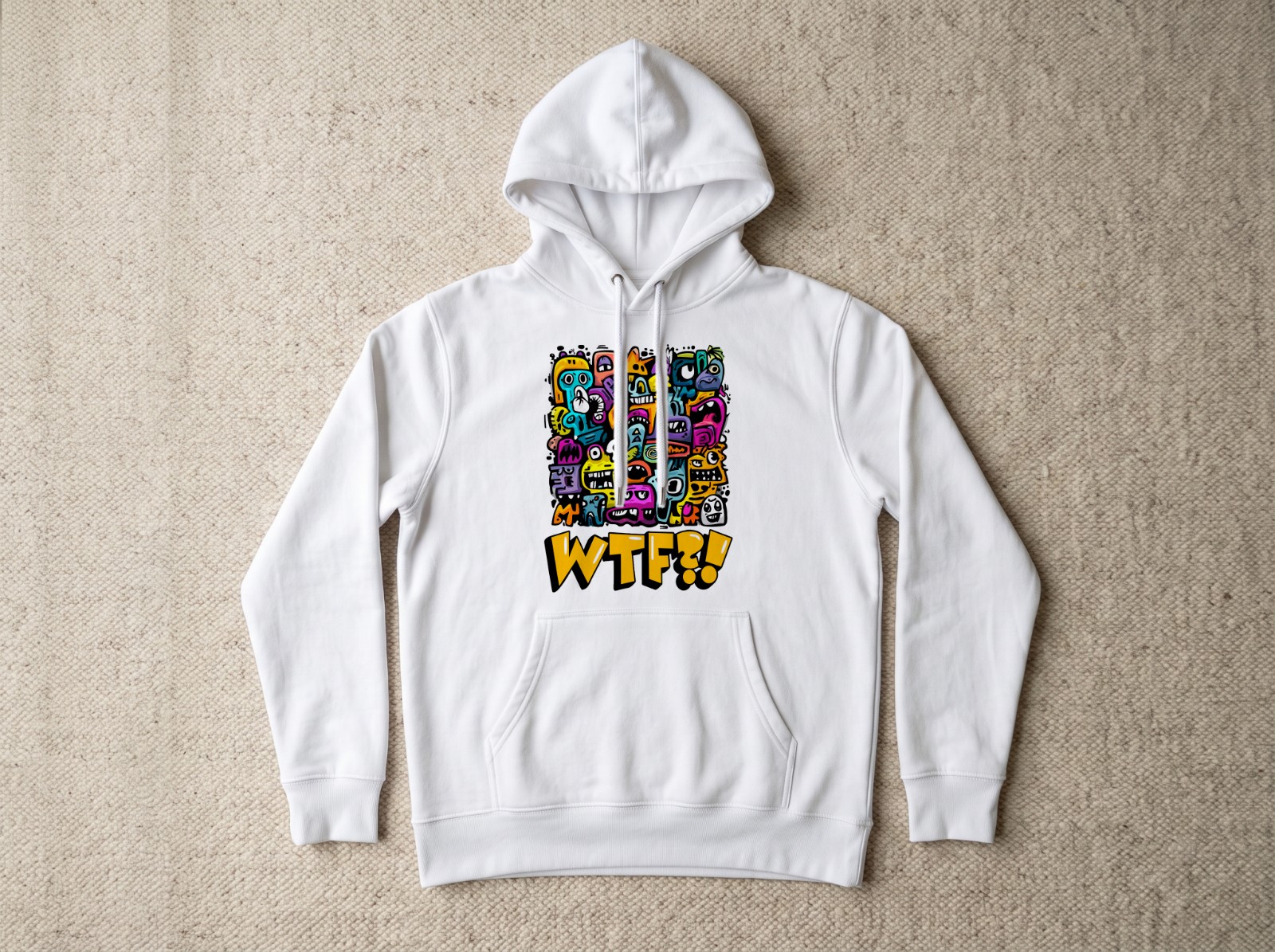 White Hoodie Flat Lay Mockup on a Beige Rug example