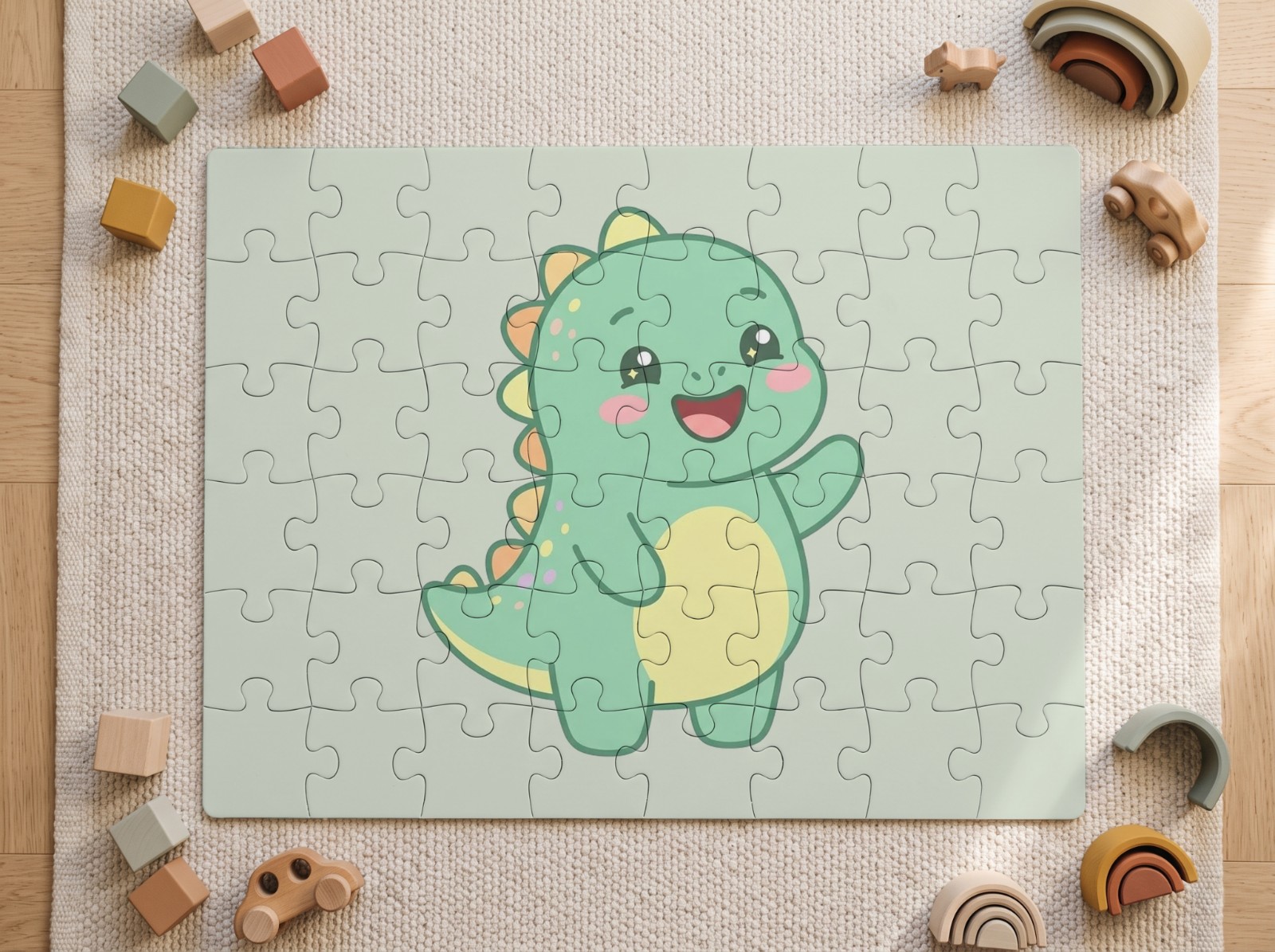 Kids Jigsaw Puzzle Mockup on a Nursery Rug example