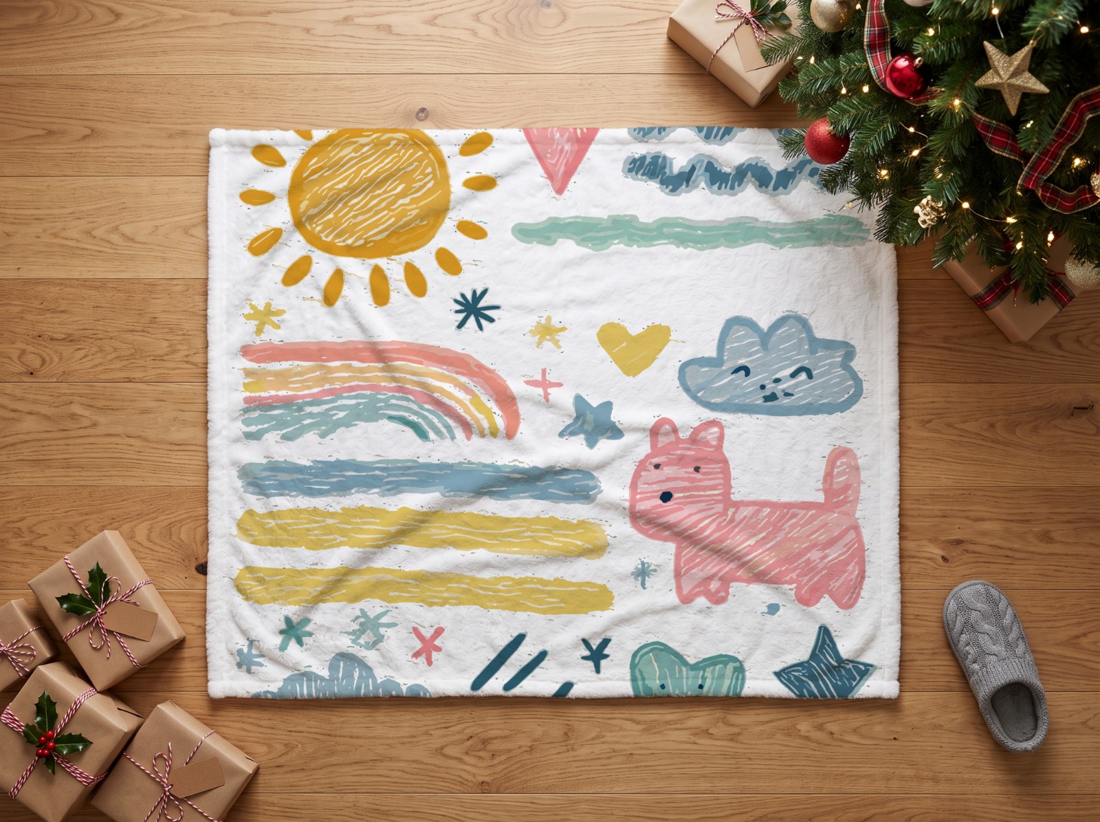 White Minky Blanket Mockup Under a Christmas Tree example