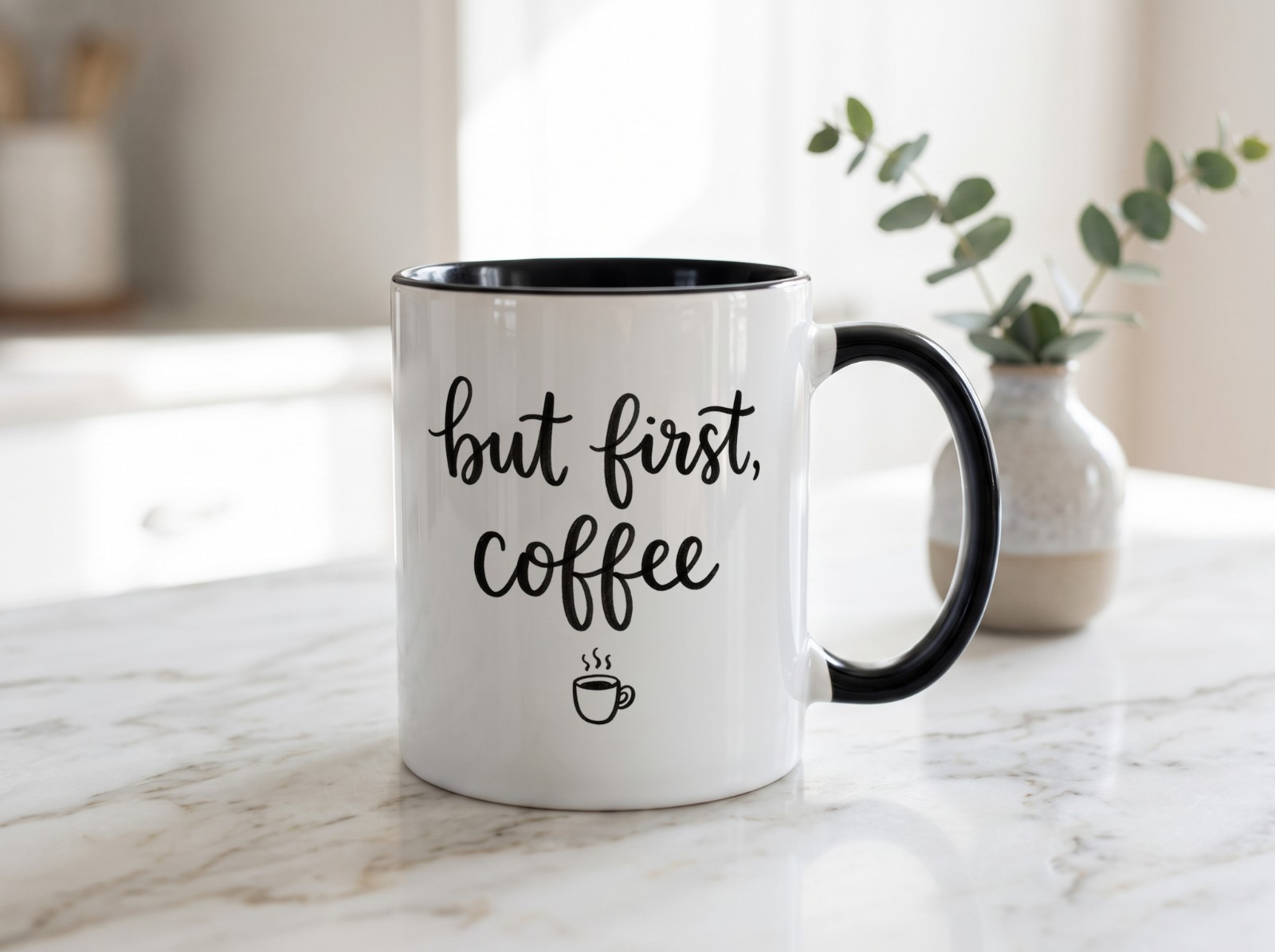 Black Accent Mug Mockup on a Marble Counter example