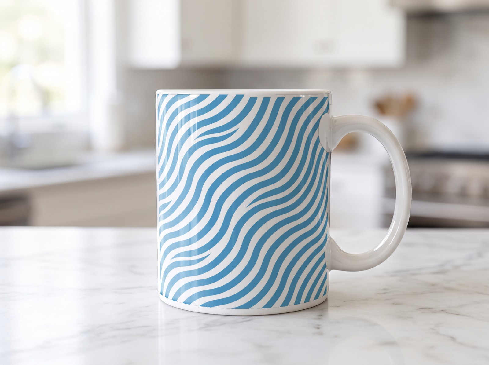 11 oz White Mug Mockup on a Marble Counter example