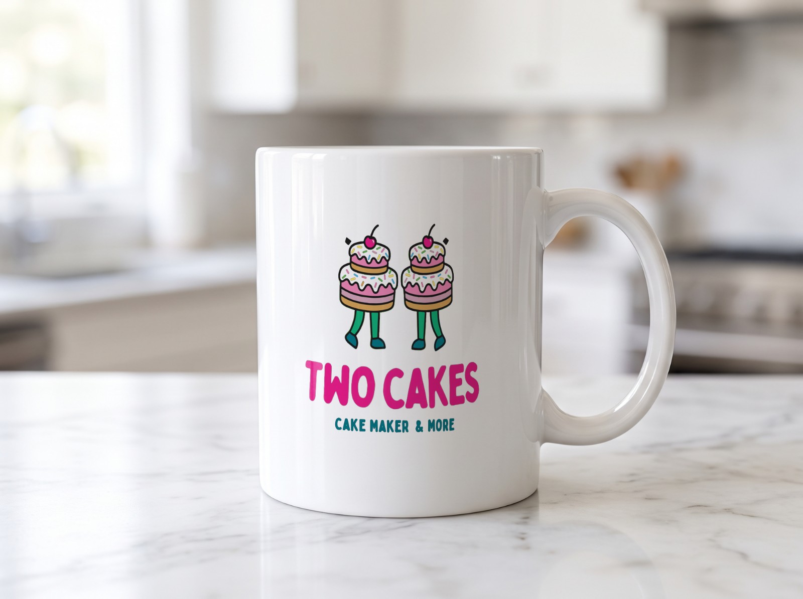 11 oz White Mug Mockup on a Marble Counter example