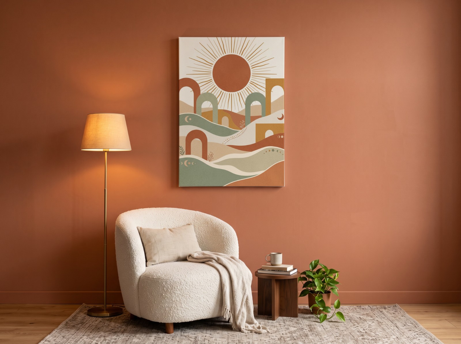 White Portrait Canvas Mockup in a Terracotta Reading Nook example