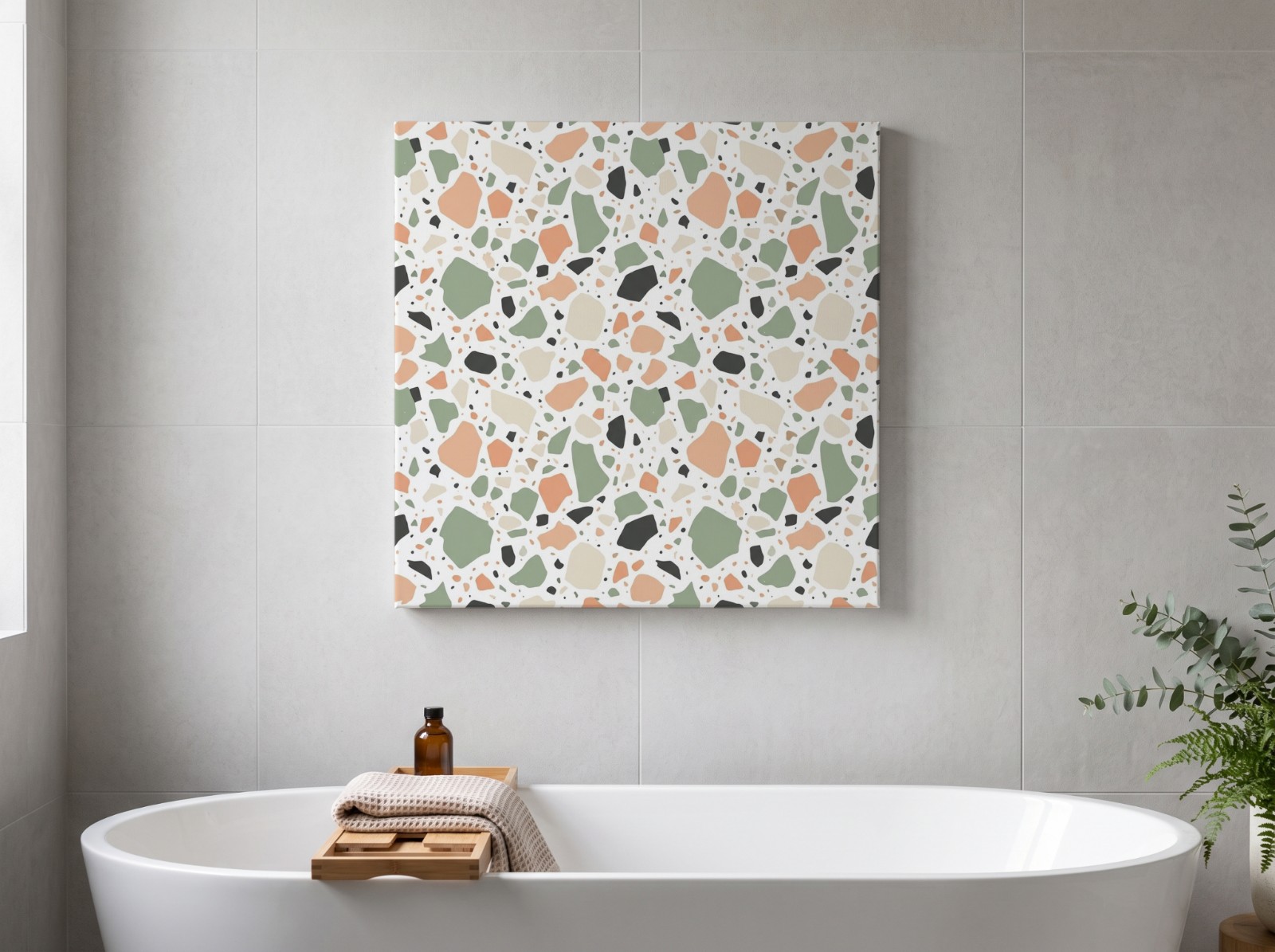 White Square Canvas Mockup above a Freestanding Bathtub example