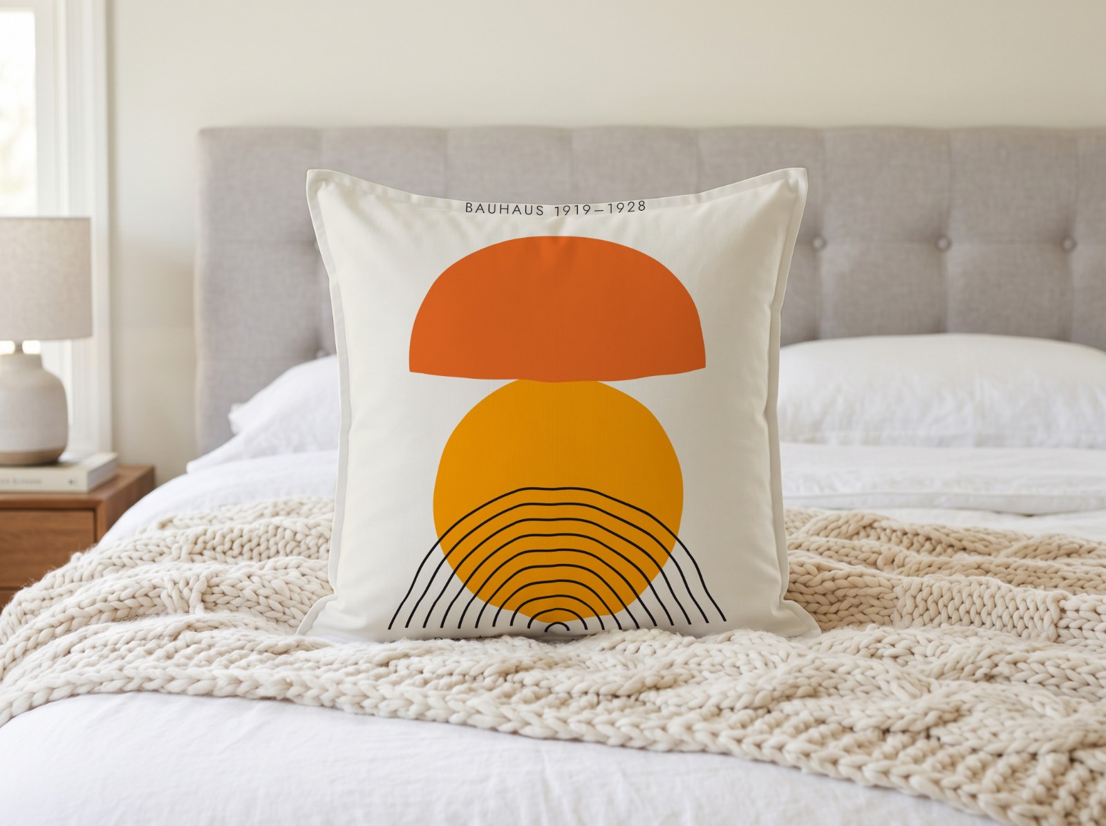 White Pillow Mockup on a Bed with Knit Blanket example
