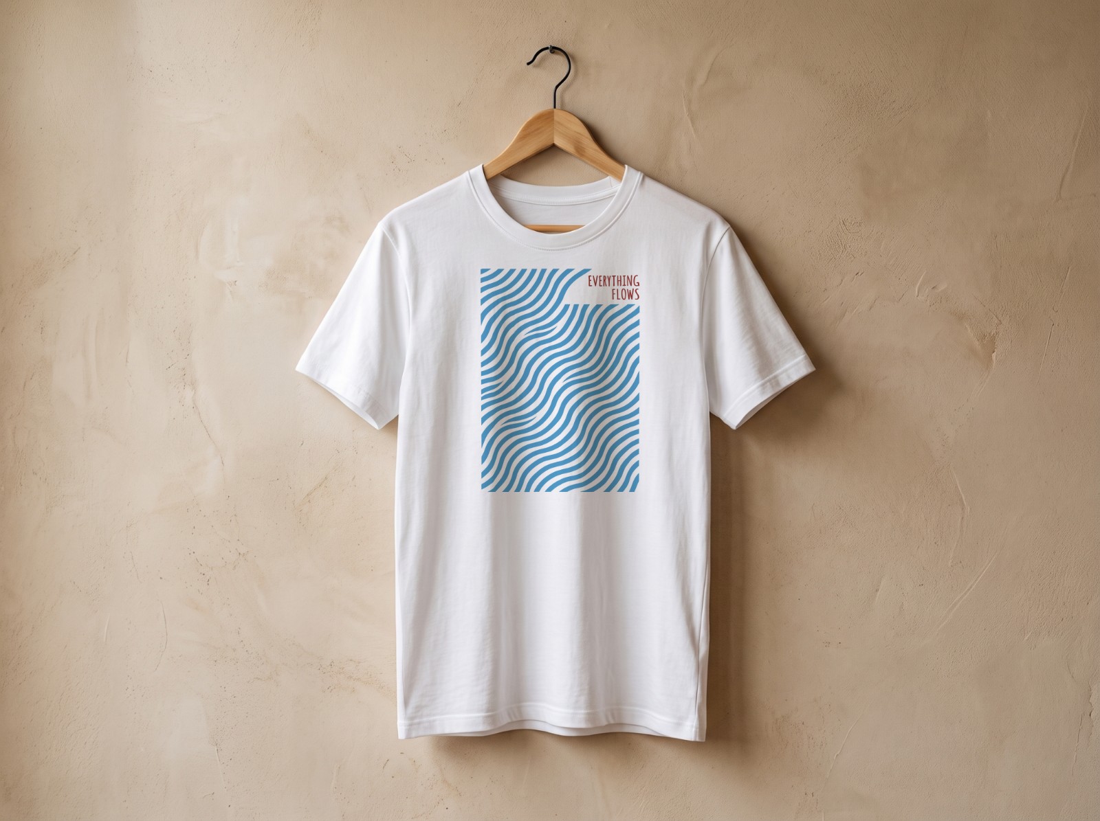 White T-Shirt on a Wooden Hanger Mockup example