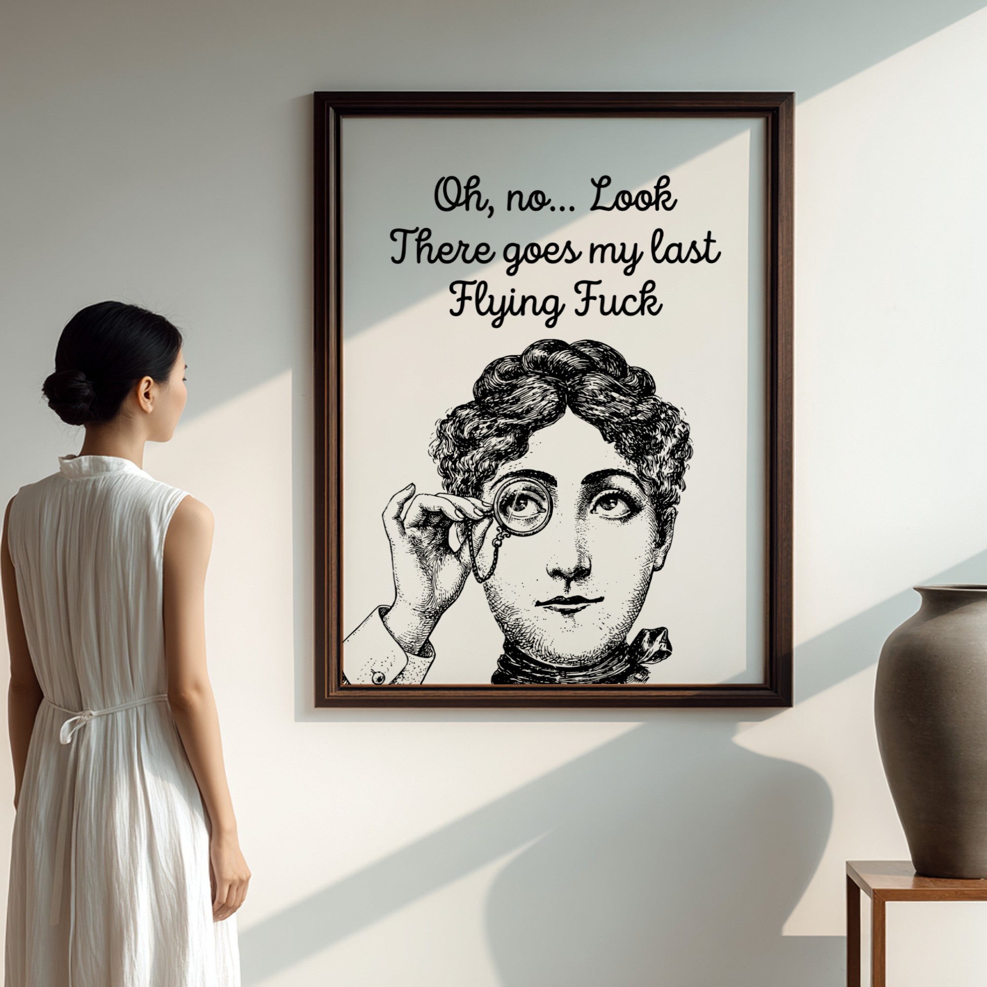 Poster PSD mockup, a lady staring in a poster in a living room