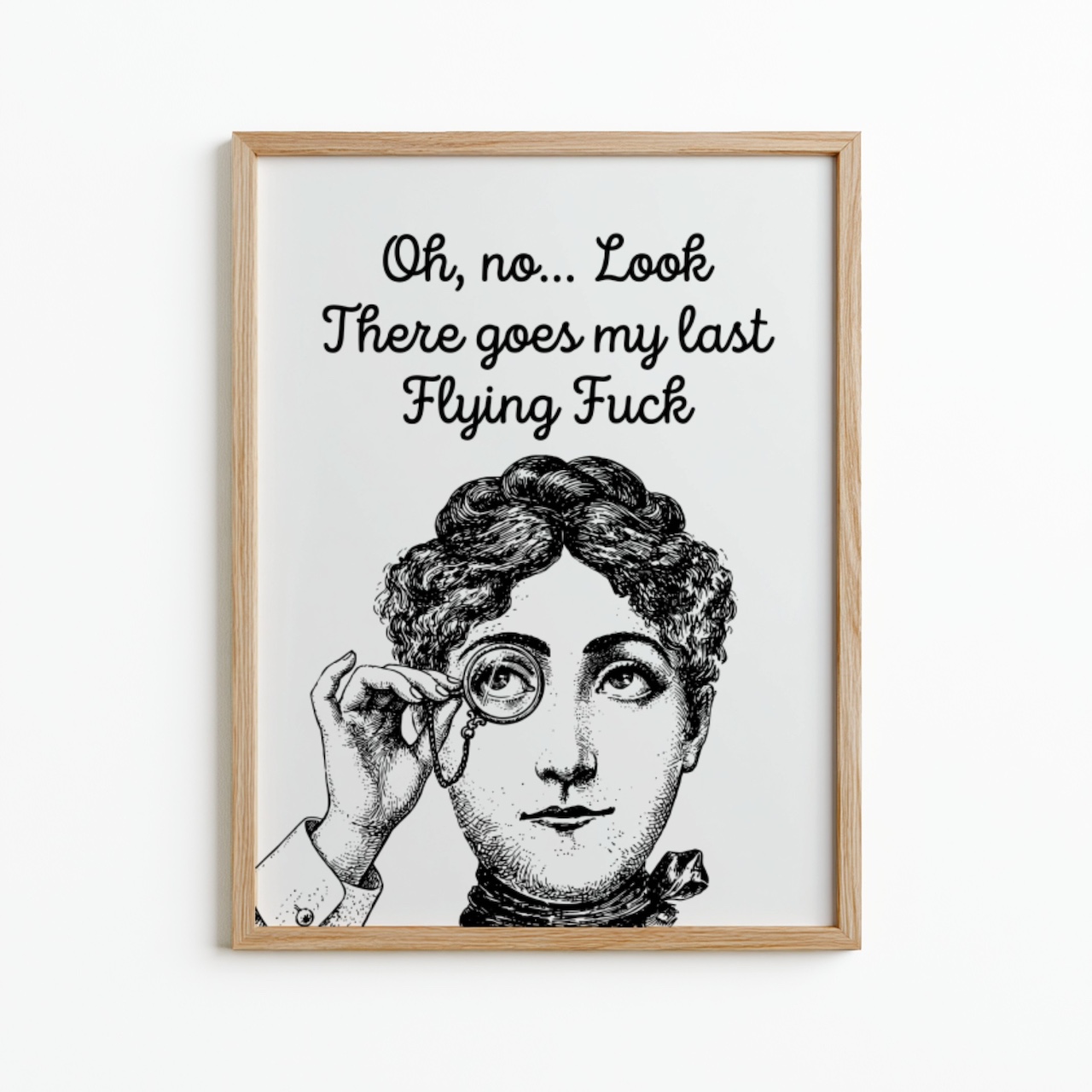 Oak frame mockup with vintage portrait on white background