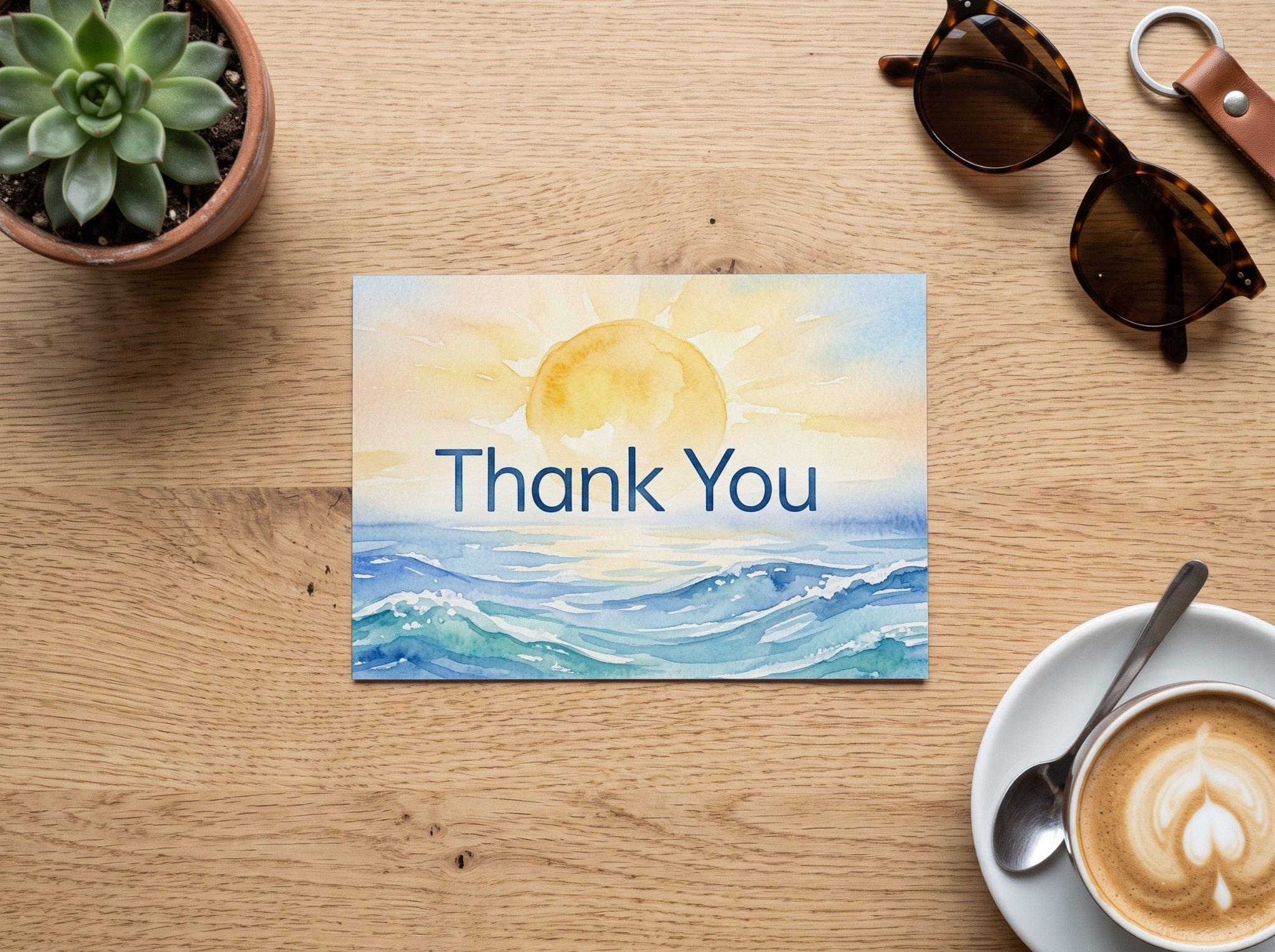 Postcard Mockup on an Oak Cafe Table example