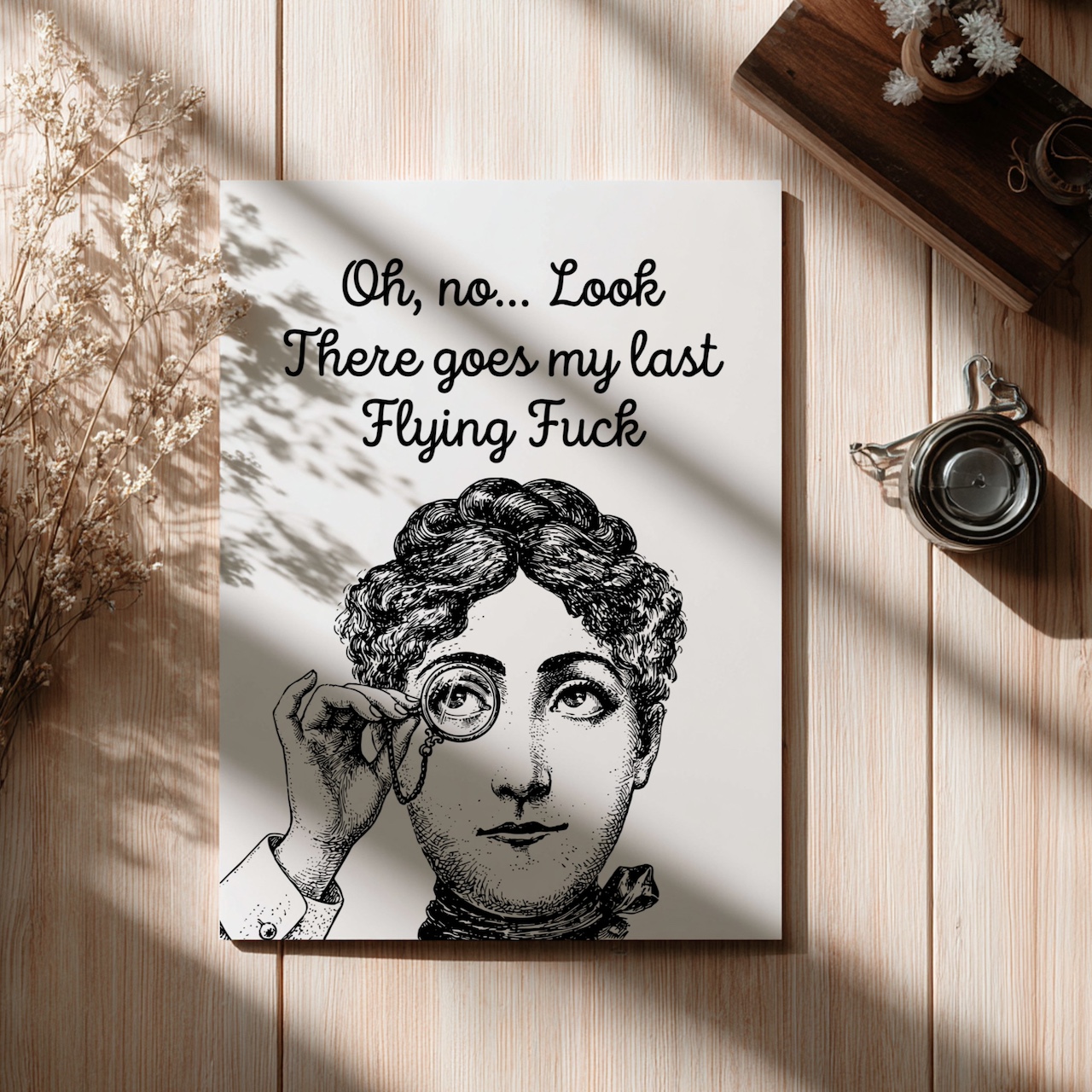Unframed poster mockup with vintage portrait on floor