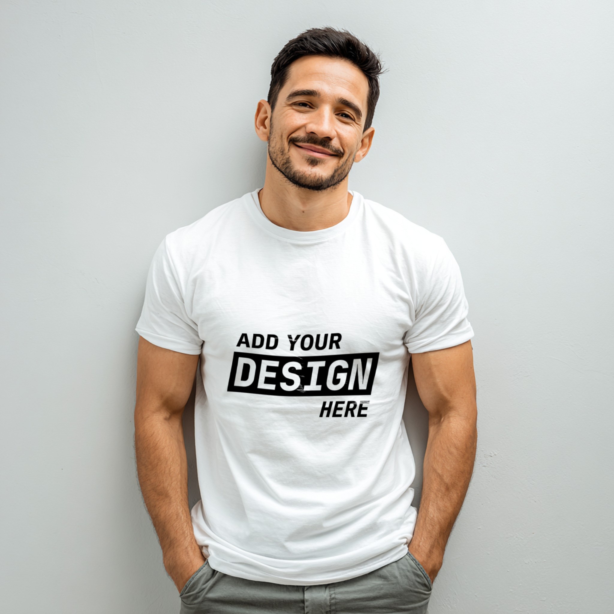 White T-Shirt Mockup Man in Studio