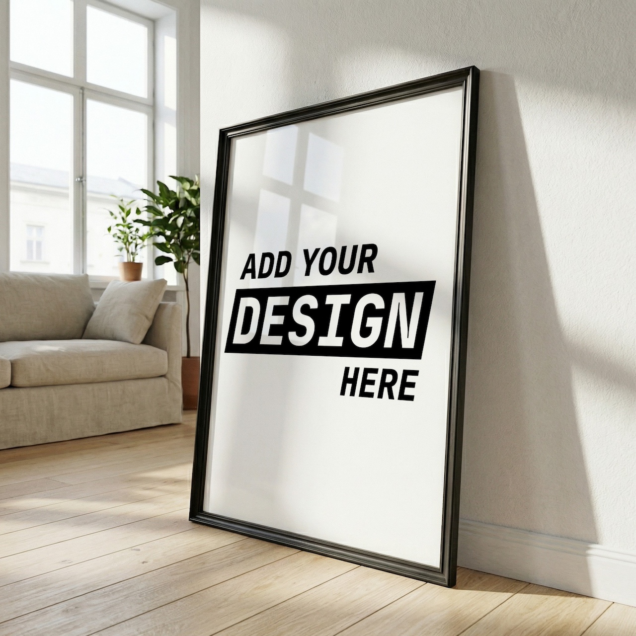 Black Frame Mockup — Scandinavian Room Angled