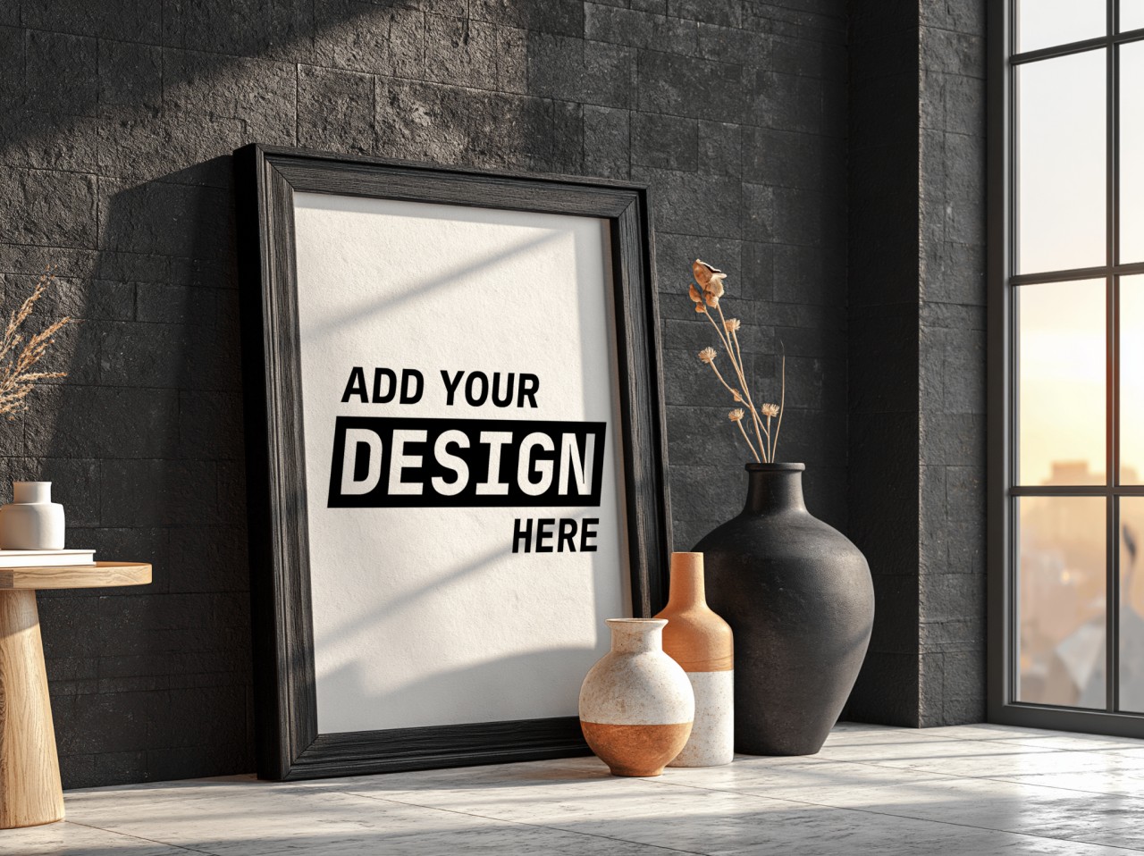 Black Frame on Black Brick Wall Loft